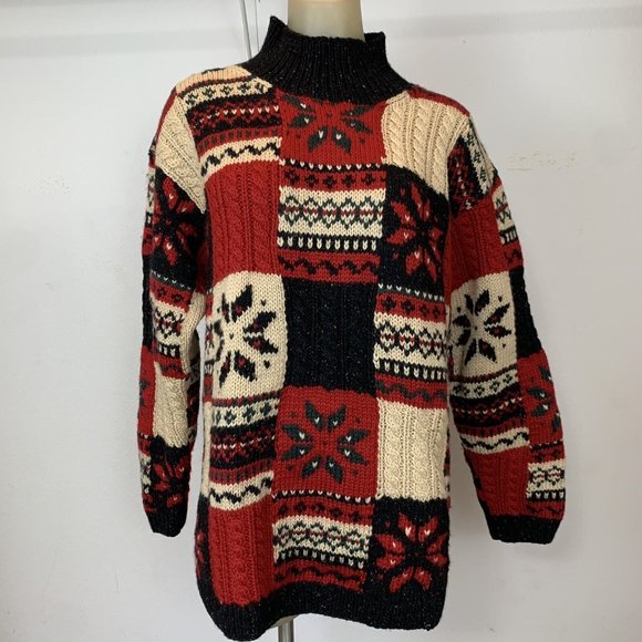 Jones New York Women’s chunky Wool hand knit sweater  holiday Size medium - Picture 3 of 5